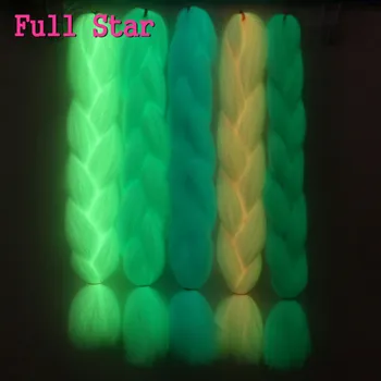Täielik Star 24inch 100g Hõõguv Sünteetiline Jumbo Paelad Säravad Juuksed Fluorescen Roheline Sära Pimeduses Sinine Roosa Roheline Värv