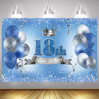 Sinine 18. Taustaks Poiss Õnnelik Sünnipäeva Crown Bolloon Tüdrukud Kaheksateist Aastat Fotograafia Taust Täiskasvanud Foto Banner