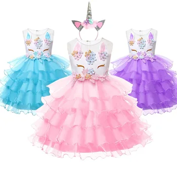 MUABABY Tüdrukud Ükssarvik Kleidid Üles Lapsed Suvel Varrukateta Printsess Kostüüm Laste Kihiline Pulm Tikandid Sünnipäeva Pall Kleit