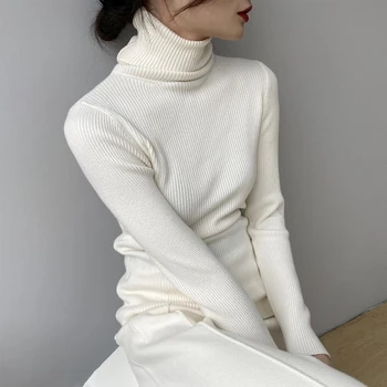 Sügisel Kootud Pullover Kampsun Naiste Topid Korea Vabaaja Korea Kõrge Kaelusega Vintage Daamid Sueter Slim Mujer Naine