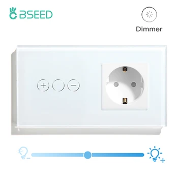 BSEED 1Gang Led Touch Dimmer Lüliti Seina 1Way Pluss kaitsekontaktiga Pistikupesa USB Type-c Turustusvõimalusi Crystal Paneel Sinine Taustvalgus