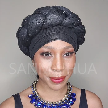 2022 Uus-Aafrika Headtie Põimitud Pea Wrap Nigeeria Gele Turban Mütsid Naine Stiilne Pretied Headwraps Hijab Kapoti India Müts