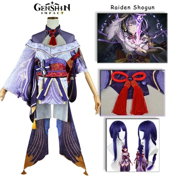 Genshin Mõju Beelzebul Raiden Shogun Anime Cosplay Raiden Shogun Komplekti Halloween Pool Karneval Iseloomu Rollimäng Parukas