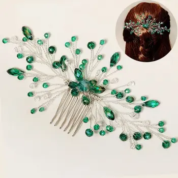 Mood Crystal Tiara Juuksed Ehted Jätab Headpiece Pruudi Klambrid Roheline Kristall Leaf Juuksed Pin Juukseid Kammid