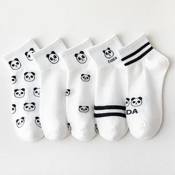 1 Paari Tüdrukute Armas Panda Nägu, Naljakas, Lühike Pahkluu Sokid Valged Vabaaja Suvel Kevadel Kaks Triipu Pehme Puuvillane Naiste Sokken Sport Kingitus