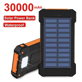 PD15W Solar Power Bank Kaasaskantav 30000mAh Laadija Kiire Laadimine Veekindel Väline Aku Välklamp Xiaomi iPhone Väljas
