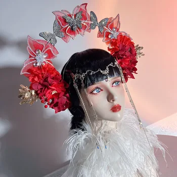 Lolita Haldjas Liblikas Halo Crown Headpiece Pruudi Lilled, Pärjad Peapael Naiste Tüdruk Merineitsi Printsess Elf Cosplay Headdress