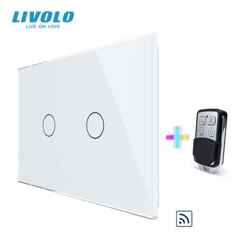 LIVOLO USA Standard Remote Switch,2 Gang 1 Viis seinavalgusti Smart Touch Lüliti,AC 220~250V, Mille Taustavalgus,Crystal Glass Panel