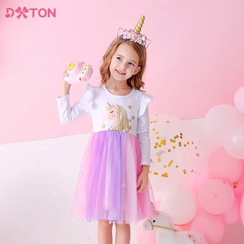 DXTON Lapsed Printsess Tüdrukud Dress Ükssarvik Laste Kleit Fille Rüü Tutu peorõivad Vikerkaar Silmadega Tüdrukud Dress Cartoon Vestidos