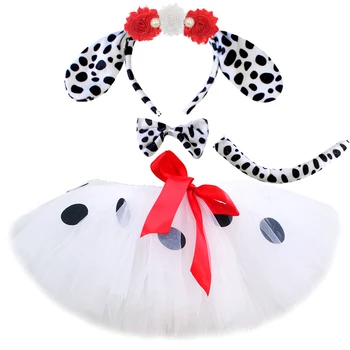 Valge Dalmaatsia Koer Tutu Seelik Riided Baby Tüdrukud Loomade Halloween Kostüüm Lapsed teise lapse Sünnipäeva hästi tihe võrgu sarnane kangas Tülli Seelikud Komplekt