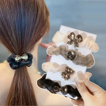 1tk Elegantne Crystal Bow Juuksed Trossi Rhinestone Karu Butterfly Lõng Hairband Elastne Scrunchie Naiste Peakatted Juuste Aksessuaarid