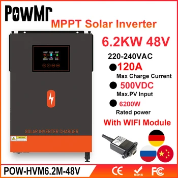 PowMr 6200W Grid-Tied Inverter 48V 230VAC MPPT 80A Väljund Max päikesepaneel 500VDC Sisend Buid-in MPPT Päikese Eest vastutav