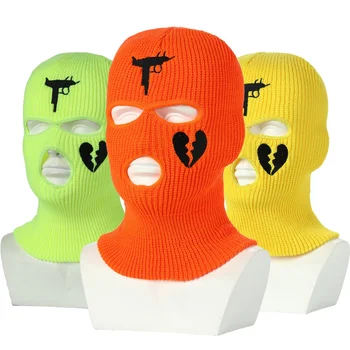 Neoon Balaclava Kolme-hole Ski Mask Taktikaline Mask Full Face Mask Talvine Müts Halloween Mask Piiratud Tikandid