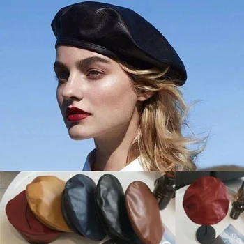 Naiste Tüdruk Barett prantsuse Kunstnik Soe Villane Talvel Beanie Müts ühise Põllumajanduspoliitika Vintage Plain Barett Mütsid Värviga Elegantne Daam nahast Mütsid A+