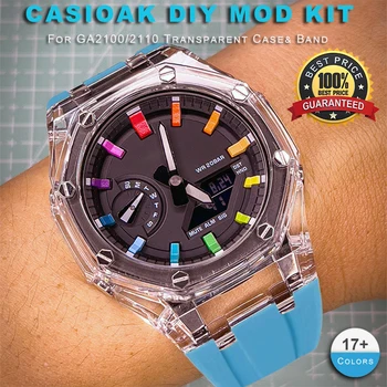 UUS Läbipaistev Casioak Mod Kit for GA2100 Asendamine PC Puhul Rihma Casio GA-2100 2110 Kummist Vaata Bänd Metallist Pannal