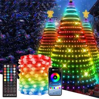 5/20M Smart Led Haldjas Valgust RGB Bluetooth App Twinkle String Valgus Väljas Jõulupuu Vanik Kerge Puhkus Pool Decor