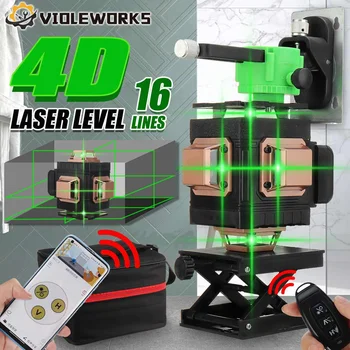4D Roheline Laser Tase 16 Read Füüsilisest Tasandamine 360 Horisontaalne Vertikaalne Cross Line Super Võimas Laser Tasandil bluetooth APP Kontrolli