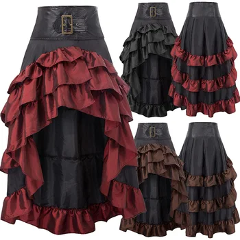 Uus Ruffled Kõrge Vöökoht Õmblemine Kook Lolita Kleit Seelik Retro Lühikese Ees Pikk Ebaregulaarne Naiste Medival Tahke Värv