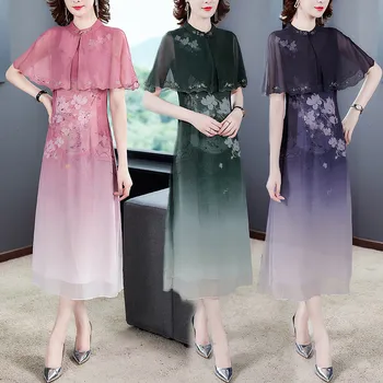 suvel 2020. aasta uus Hiina stiilis kleit naistele pikk, Lühikeste varrukatega kleit daamid paranenud cheongsam kleit trükitud imitatsioon silk