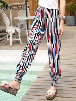 Uued Suvel Jää Silk Õhuke Banded Sweatpants Lai Jalg Beach Püksid Naiste Laterna Püksid korea Fashion Naiste Rõivad
