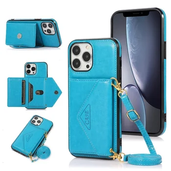 Luksuslik Nahast Rahakott Flip Case For iPhone 11 12 13 14 Pro Max X-XR, XS Max 7 8 Pluss Rihm Käekott Kaardi Omaniku Telefoni Kott Kate