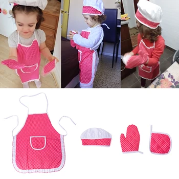4tk Lapsed Toiduvalmistamis Põll Kindad Müts Komplekt Roosa Lihavõtted Halloween Lapse Koka Köök Küpsetamine Esita Kleit Up