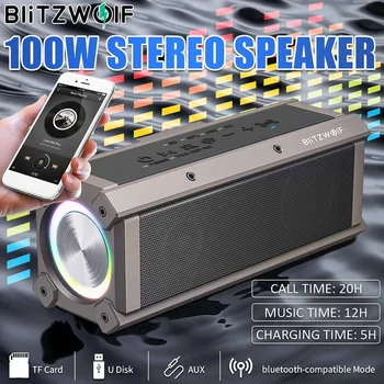 BlitzWolf 100W bluetooth-ühilduva Kõlar Quad Juhtide Diafragma Kahetasemeline Sügav Bass RGB Valgus TWS 5000mAh Väljas Kaasaskantav Kõlar