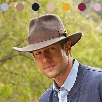 Meeste Sügis-Talve Mütsid Tahke Panama Lai Nokk Vibu-sõlm Felted Mütsid Meeste Mütsid Ametliku Briti Vintage Klassikaline Khaki Fedora Mütsid