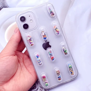 3D Kawaii Pill Kapsel Cartoon Selge Telefoni Case For iPhone 13 Pro Max Tarvikute Silikoon Tagasi Kate Kaitseraua Eest iPhone13 Etui