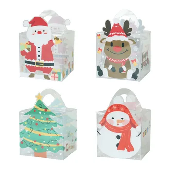 Armas Jõulud PVC Läbipaistev Muffin Cake Box Cartoon Santa Põder Lumememm Candy Box Lapsed Tulus kinkekarbis Merry Christma Decor
