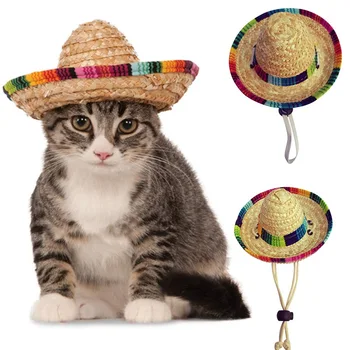 Mood Pet Kootud Straw Hat Kass Päike Müts Sombrero Väikeste Koerte ja Kasside Beach Party Õled Kostüüm Tarvikud Seaduse Armas
