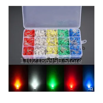 500 tükki F5 5mm LED (light-emitting diode) pakendada valgust kiirgav toru punane, valge, roheline, kollane ja sinine, 100 tükki värv