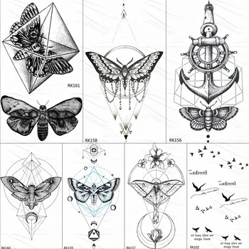 OMMGO Geomeetriline Liblikas Liblikas Ripats Ajutiste Tätoveeringute Kleebis Ankur Diamond Ring Rhombus Tatoos Body Art Must Võltsitud Tattoo