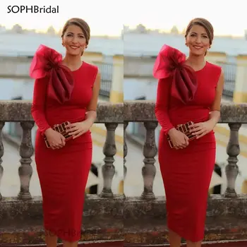 Uute tulijate O-Kaeluse Ema Pruut Kleidid платье 2022 Ühe Varrukate Punane Lihtne Pulmapidu Kleit Tee Pikkus Riideid de bal