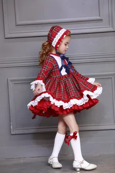 3TK Beebi Tüdruk Sügis-Talvel Punane Ruuduline Vintage hispaania Tutt Pall Printsess Lolita Kleit Müts, Püksid Jõulud Sünnipäeva