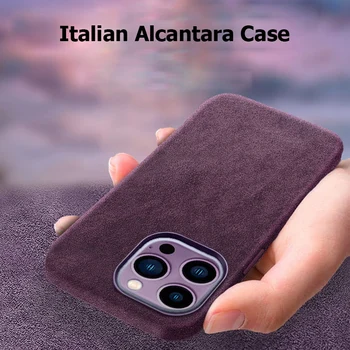 Itaalia Alcantara Case for iPhone 14 Pro Max Luksus Äri Nahast Telefon iPhone tagakaas 14 Pro Magnetid MagSafe