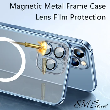Magnet Metalli Telefon Case For Iphone 13 12 14 Pro Max Plus Koos Objektiivi Kaitse Kile Alumiinium Magsafe Jaoks IPHON 13 Pro 14 Promax