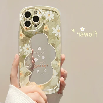 Ins roheline lill naeratus õnnelik peegel cute cartoon telefon case for iphone 11 12 promax 13 14 pro max plus armas protector kate