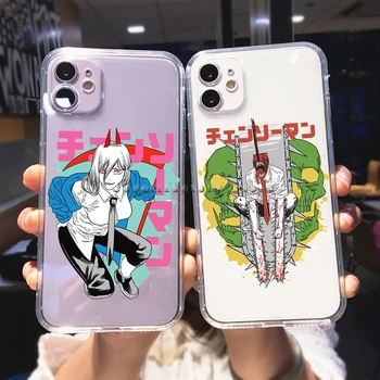 Anime Mootorsae Mees Pochita Telefon Case for Iphone 13 Mini 12 11 Pro Max 8 7 6S Pluss X XS XR SE 2020 Katta Läbipaistva Koorega
