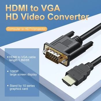 HD 1080P HDMI-VGA Kaabel Converter 1,8 M Heli Puudub HDMI Male To VGA mees Konverteri Adapter Tahvelarvuti, sülearvuti, TV