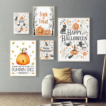 Sügisel Happy Halloween Seina Art Canvas Poster Print Sügisel Abstraktse Kõrvitsa Nägu Quote Maali Pilt Kid Elutuba Home Decor