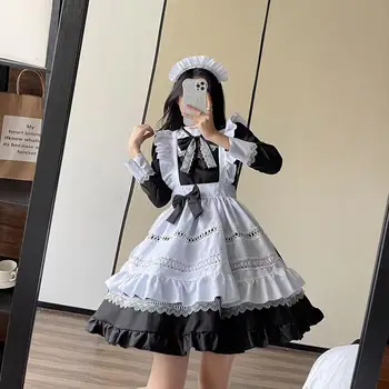 Briti aadel Must Valge Retro Neiu Riided Anime Pikk Kleit Mehed Naised Kohus Neiu Lolita Kleit Teenija, Kelneri Cosplay Kostüüm