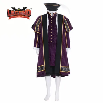 Kuningas henry Tudor Jooksul Keskaja Meeste cosplay lilla komplekt issand, kuningas Meeste Kostüümid tudor tuunika mantel ja müts