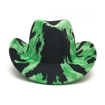Hulgi kauboi müts fluorestseeruv roheline ratsutamine müts laigud naine suvel 2021 uus hip-hop, retro lääne lokkis kauboi müts Panama