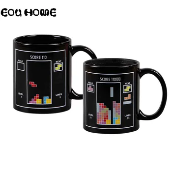 1Pce Classic Tetris Muster Värvi muuta Kruusid Värvimuutus Cup kuumustundlikke Keraamiline Kohvi Piima Kruus Üllatus Kingitus Magic Cup