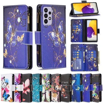 Värvitud, PU Nahk Lukuga Rahakott Case For Samsung Galaxy S23 Ultra S21 S22 Pluss S20 FE A13 A33 A34 A51 A52 A53 A54 A71 A72 A73