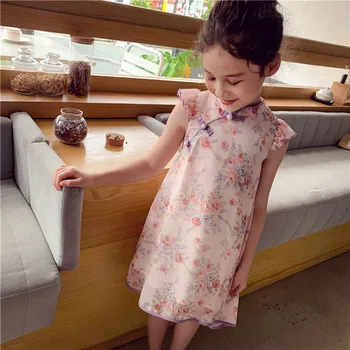 Lapsed tüdrukud Dress Suvel Lapsed Cheongsam Kleidid Tüdrukute Flower Print Hiina Traditsioonilised Riided 6 8 10 12 vestidos riided