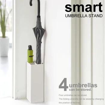 Smart Umbrella Stand Hammas Metallist Eraldiseisev Vihmavari Omanike Eemaldatav Sahtel ja 2 Konksudega Valge Ruudu Sissepääs